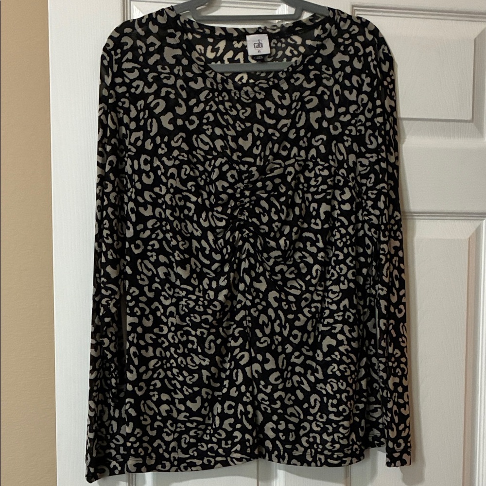 CAbi Black and Gray Leopard Print Blouse